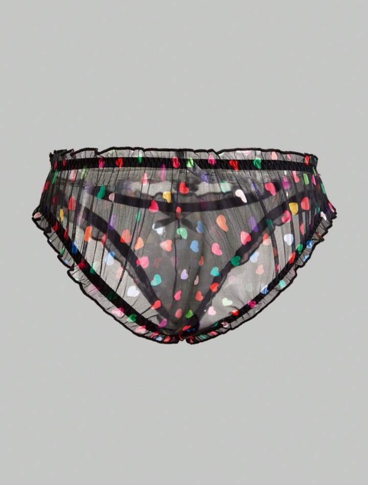Men's Ruffled Heart Mesh Sexy Briefs